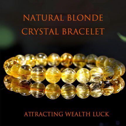 Natural Wealth-Attracting Golden Rutilated Quartz Bracelet with Titanium Inclusions, Brazilian Yellow Rutilated Quartz Crystal Luck Bracelet for Couples (Men & Women)