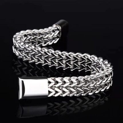 European and American Trendy Accessories Titanium Steel Bracelet Men's Bracelet Stainless Steel Braided Square Front and Back Chain Magnet Buckle Jewelry