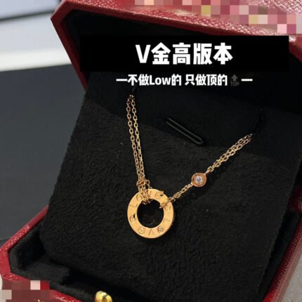 love系列项链厚镀18K镶钻圆饼圆形项链LOVE吊坠锁骨链精工版