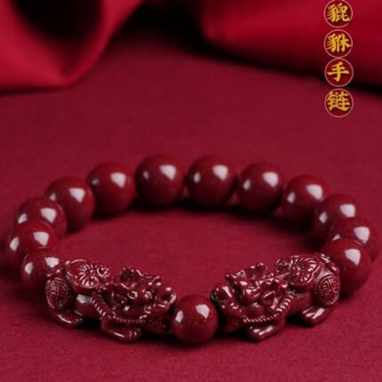Cinnabar Double Pixiu Bracelet Purple Gold Sand Animal Year Men and Women Round Bead Bracelet Bead Jewelry String Live Broadcast Supply Wholesale
