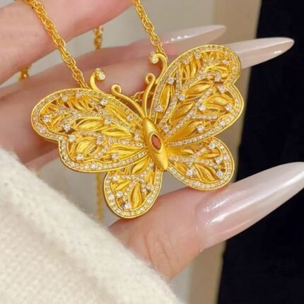 沙金饰品新中式篆刻点钻蝴蝶套链女款小众时尚蝴蝶吊坠高级感项链