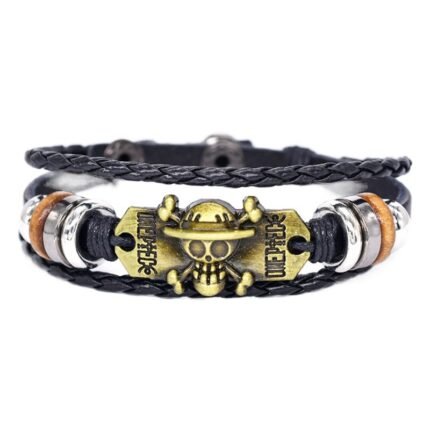 Japanese Student Animation Surrounding One Piece Cowhide Bracelet Skull Zinc Alloy Hand-woven Beaded Leather Bracelet