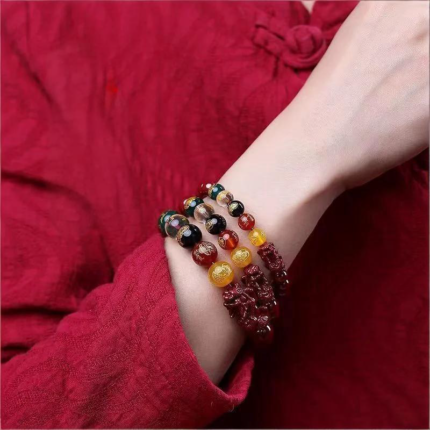 genuine goods Five-way Wealth God Cinnabar Fortune Bracelet Transfer Bead Bracelet This Year Zodiac Gift for Men and Women Opening Jewelry