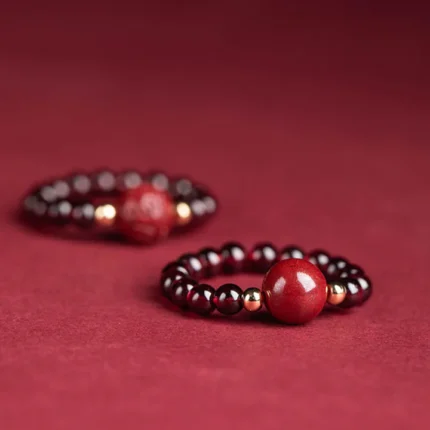Garnet Cinnabar Lucky Bead PiXiu Om Mani Padme Hum Rose Protection Ring