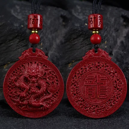 the Dragon Natural Cinnabar Dragon Protection Necklace Pendant