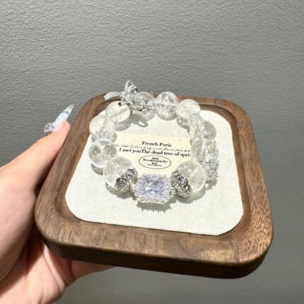 天然白阿塞珍珠设计款仙女甜美闺蜜学生礼物雪花水晶手串diy