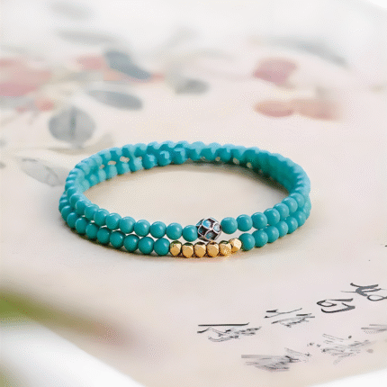 Blue green turquoise double loop bracelet